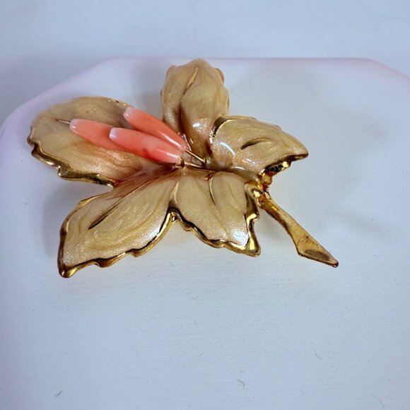 Bergers Italian Vanity Trinket Box Romantic VTG Octagon Enamel Orchid Logo - Picture 15 of 16